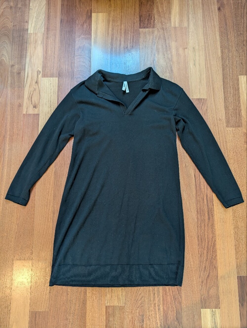 Pact Black Cotton Knit Long Sleeve Midi Sweater Dress Sz L